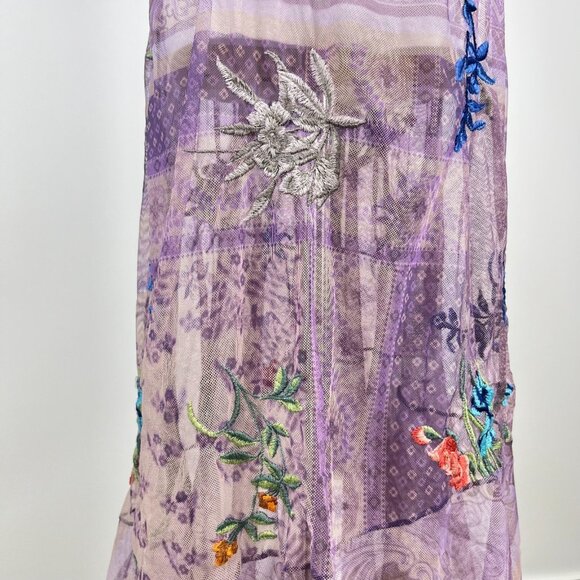 $398 NWOT JOHNNY WAS SILVANA Embroidered Floral MESH MIDI DRESS Size S Purple - Picture 8 of 15